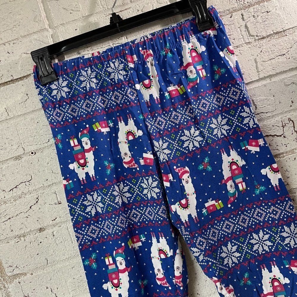 Christmas No Boundaries Llama  Pink Blue Leggings Small